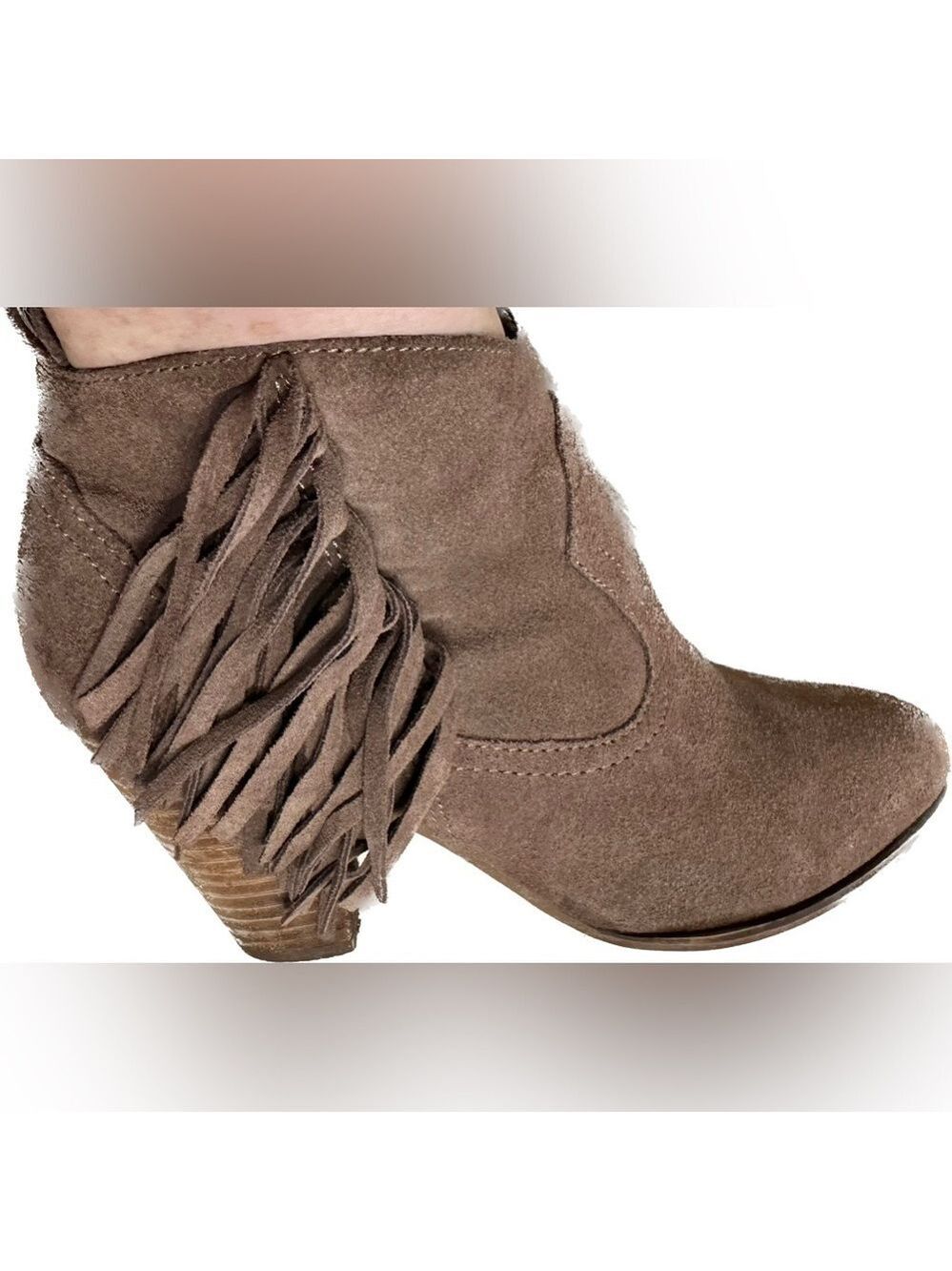 STEVE MADDEN Tan Fringed heeled ankle booties suede leather western size 7.5 - Picture 3 of 16